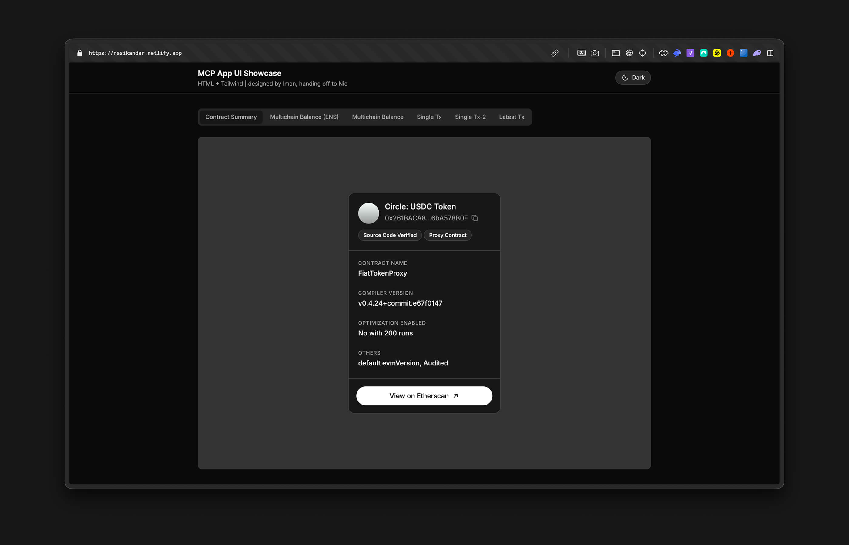 Etherscan MCP UI widget kit — token overview panel